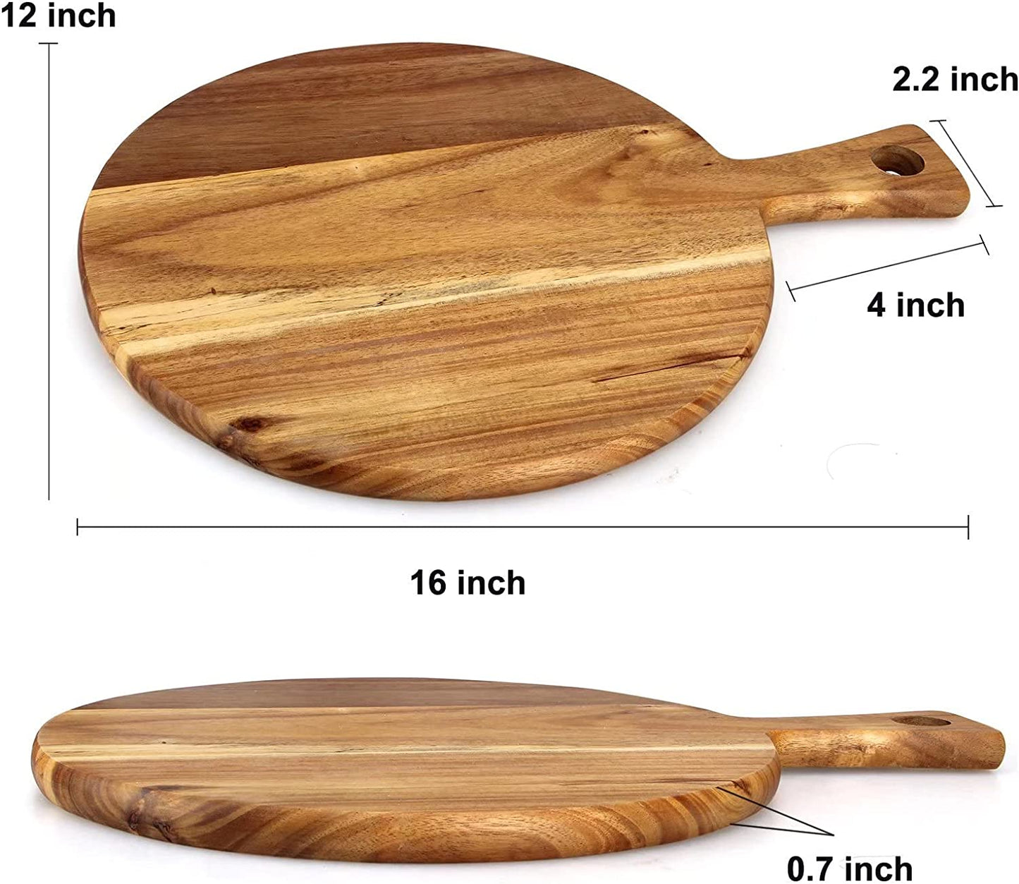 Handcrafted Round Acacia Wood Chopping & Serving Board with Handle