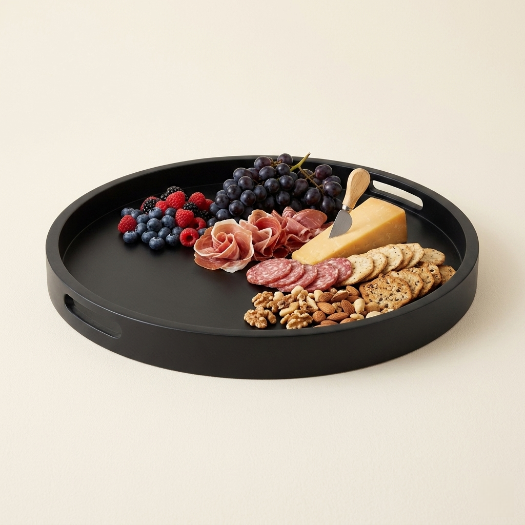 Black Round Large Farmhouse tray, Breakfast tray, Kitchen tray, Serving Tray, Wedding decor