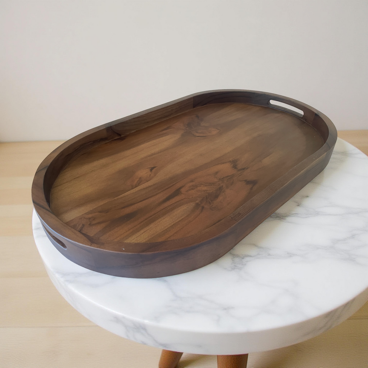 Ottoman tray Drink tray, Serving tray, Wood tray with handles, Oval wood tray, Sofa wooden tray