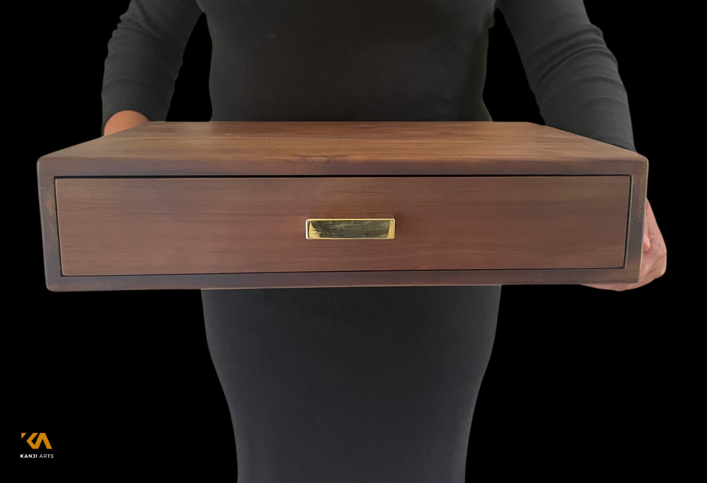 Solid Wood Desk Storage Box, Walnut Finish Storage Box, File Storage
