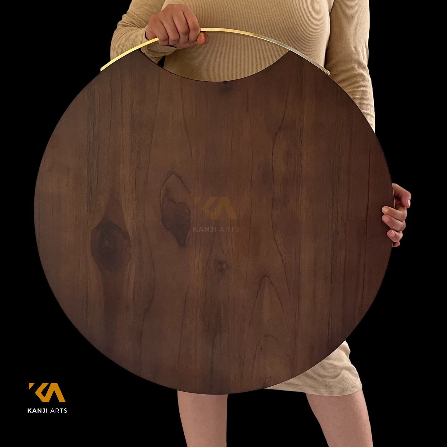 Round Cutting Board with Brass Handle, Wood Serving Board, Paddle Board, Serving Platter, Teak Wood Chopping Bread Board, Exotic Board Wood