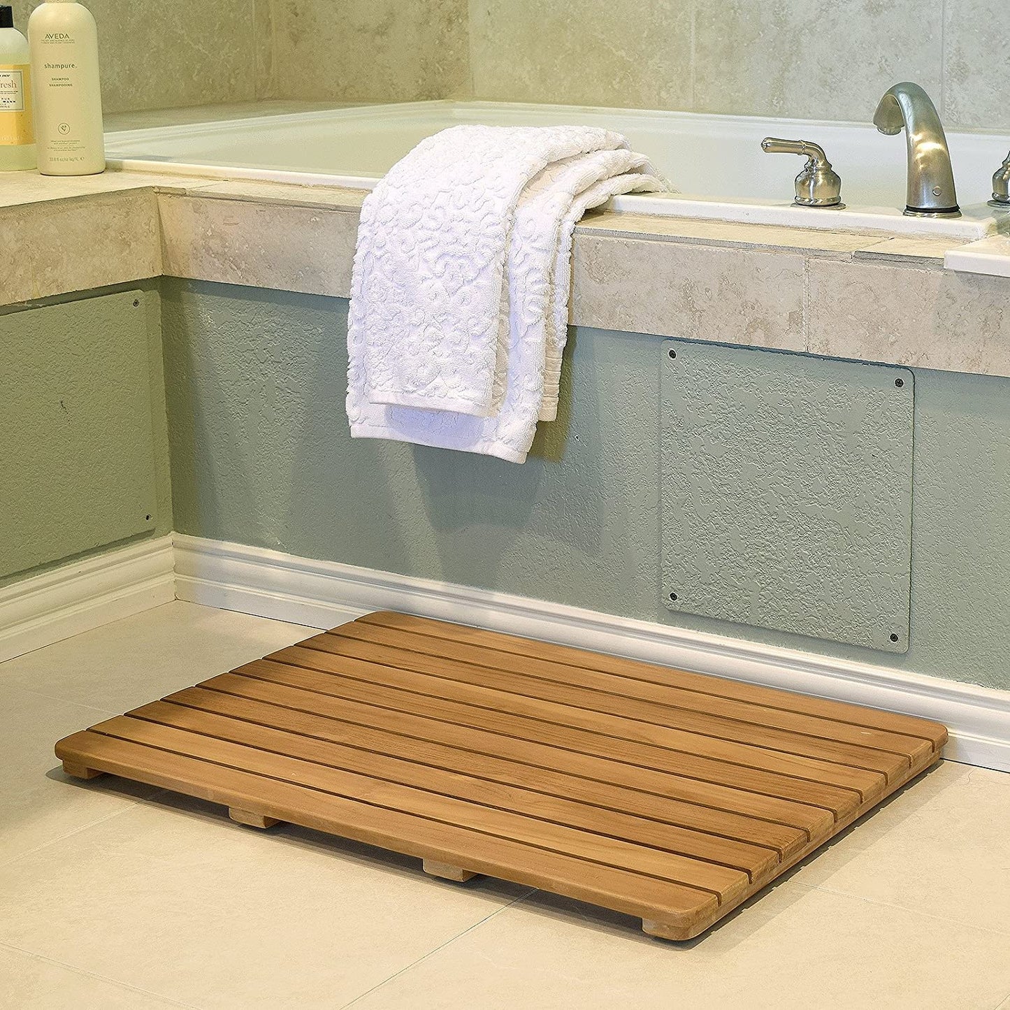 Handmade Teak Wood Shower Mat, Non-Slip Spa Bath Mat