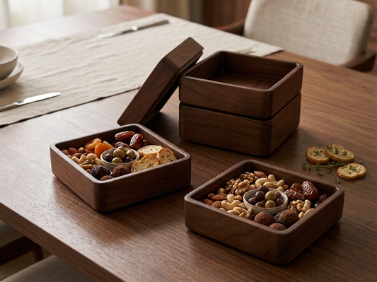 Handcrafted Wooden Stackable Storage Trays for Snacks & Dry Fruits