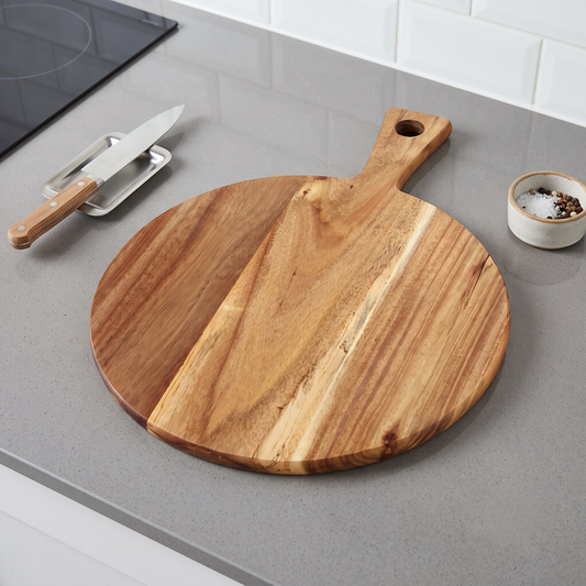 Handcrafted Round Acacia Wood Chopping & Serving Board with Handle