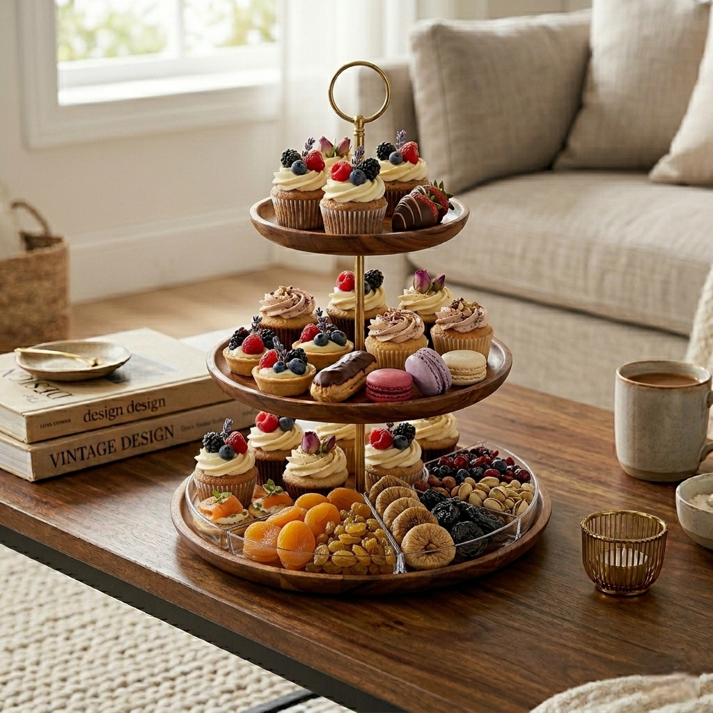 Wooden Cake Stand, Three Tier / Two Tier Cake Stand Suitable for Birthday Cakes, Desserts