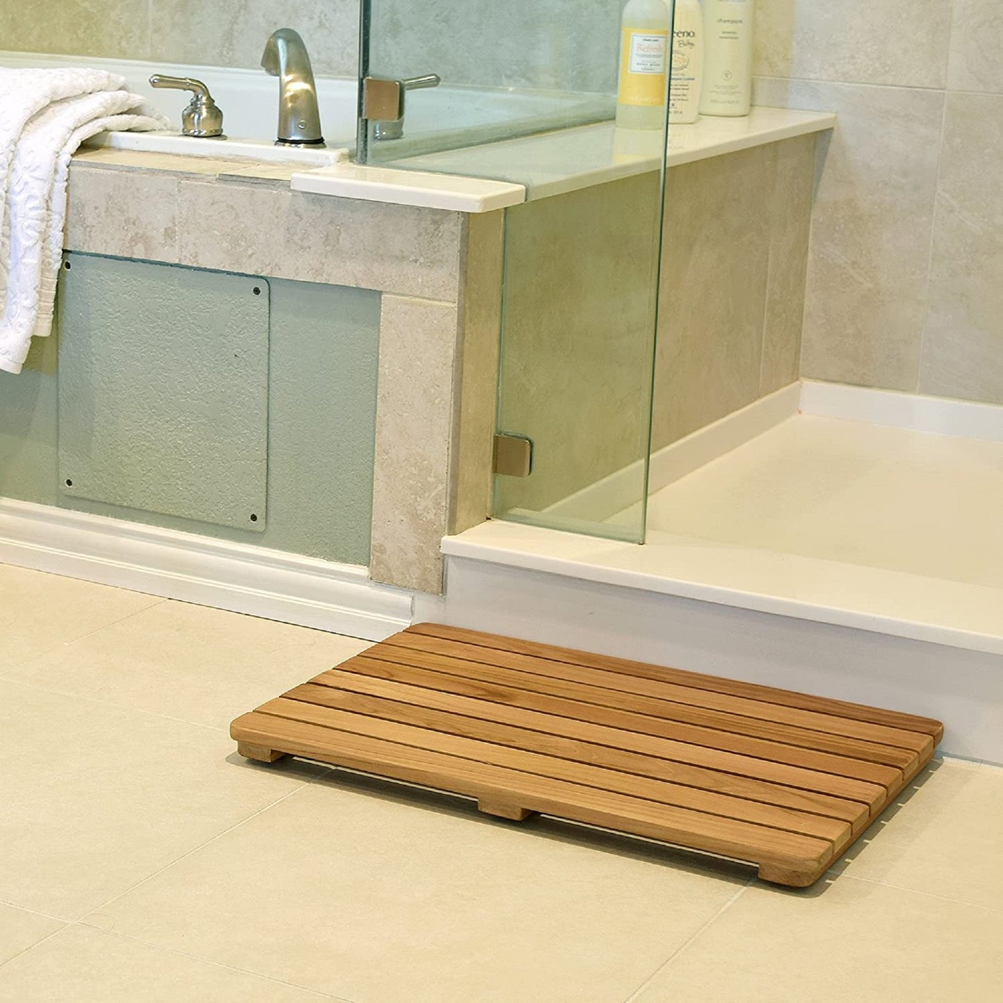 Handmade Teak Wood Shower Mat, Non-Slip Spa Bath Mat
