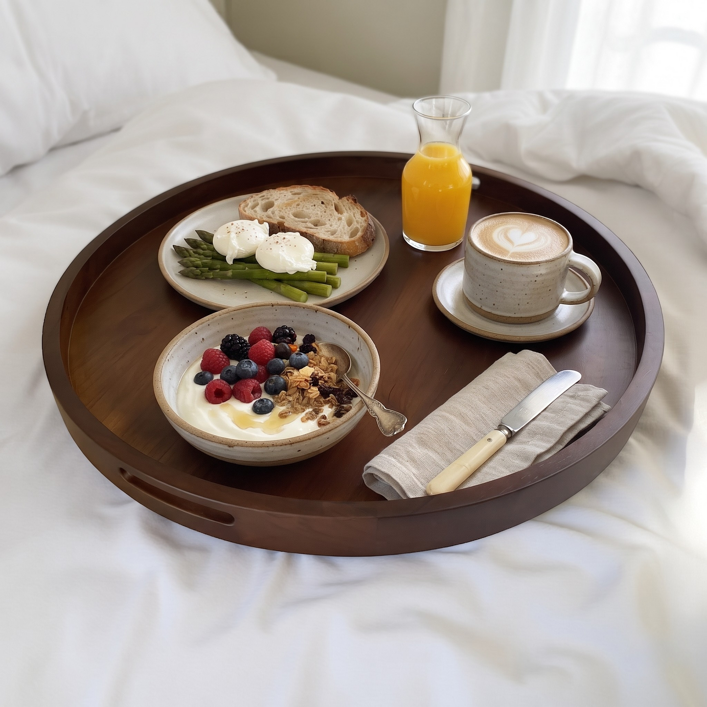 Ottoman Tray Large, Farmhouse tray, Wooden tray, Breakfast tray, Kitchen tray, Serving Tray, Wood Tray, Wedding decor, Round Ottoman Trays