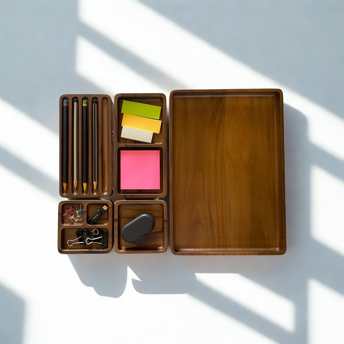 Handmade Wood Desk Organizer Set: Minimalist Office Storage