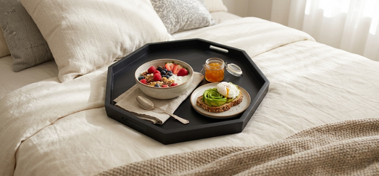 Black Octagonal Large Tray, Wooden Tray for Ottoman, Farmhouse Tray, Coffee Table Top