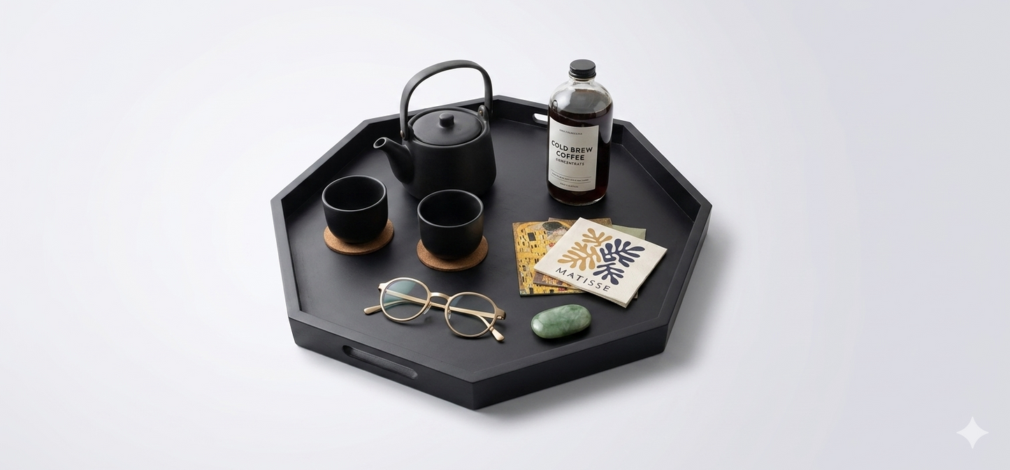Black Octagonal Large Tray, Wooden Tray for Ottoman, Farmhouse Tray, Coffee Table Top