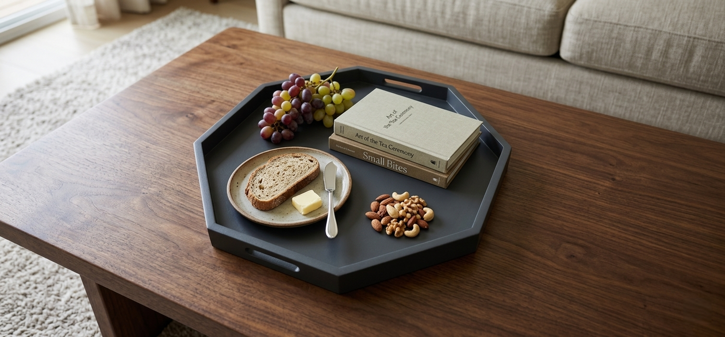 Black Octagonal Large Tray, Wooden Tray for Ottoman, Farmhouse Tray, Coffee Table Top