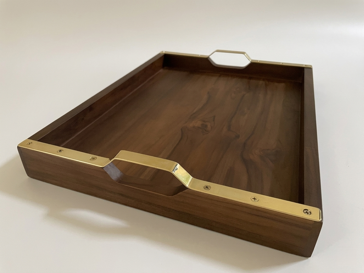 Brass Handle Large Serving Tray, Table Top, Wooden Tray for Ottoman