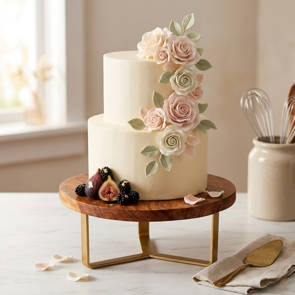 Wooden Cake Stand: Brass Tripod Base