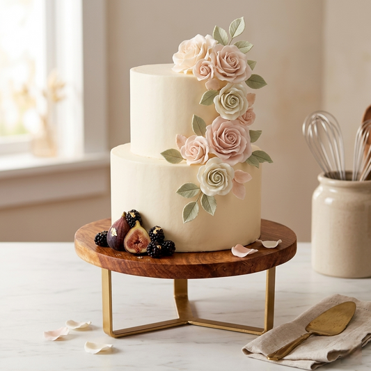 Wooden Cake Stand: Brass Tripod Base