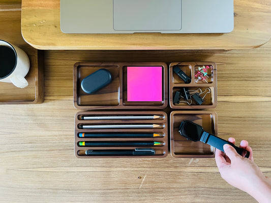 Handmade Wood Desk Organizer Set: Minimalist Office Storage