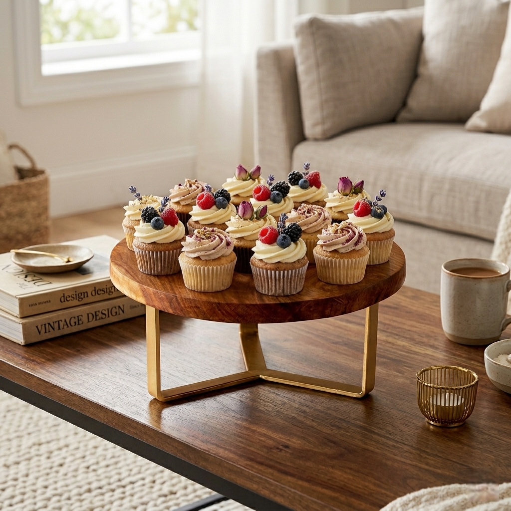 Wooden Cake Stand: Brass Tripod Base