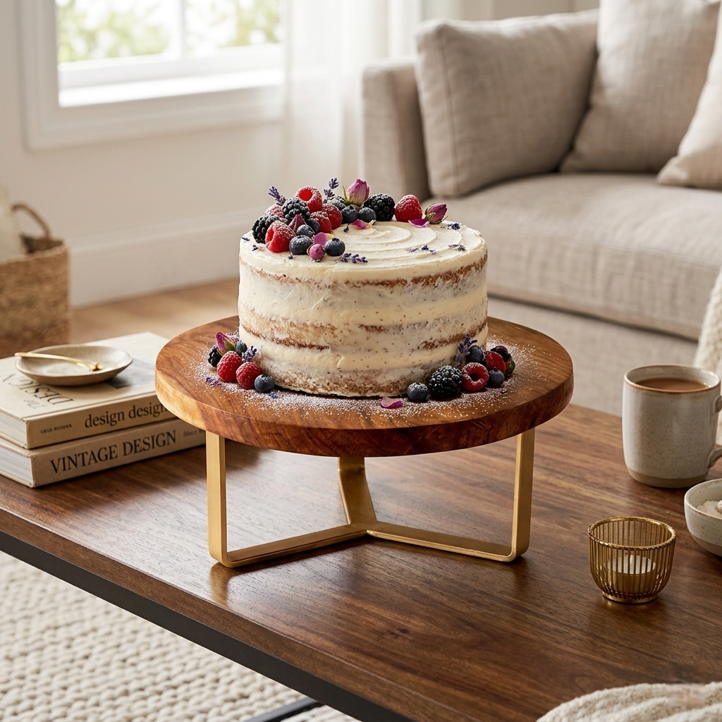 Wooden Cake Stand: Brass Tripod Base