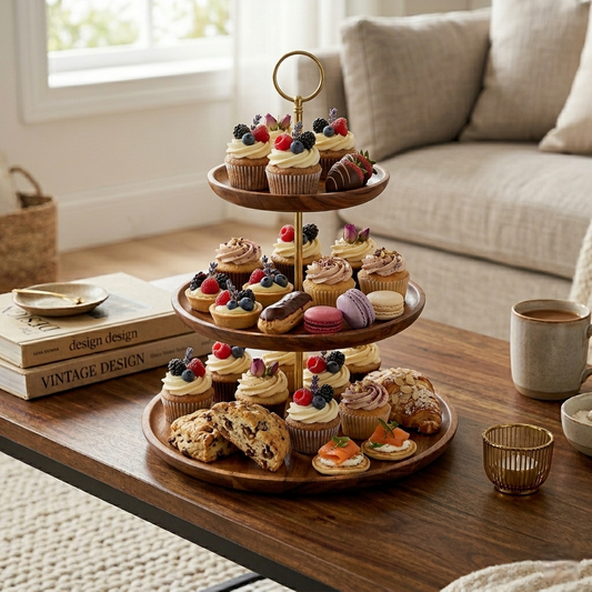 Wooden Cake Stand, Three Tier / Two Tier Cake Stand Suitable for Birthday Cakes, Desserts
