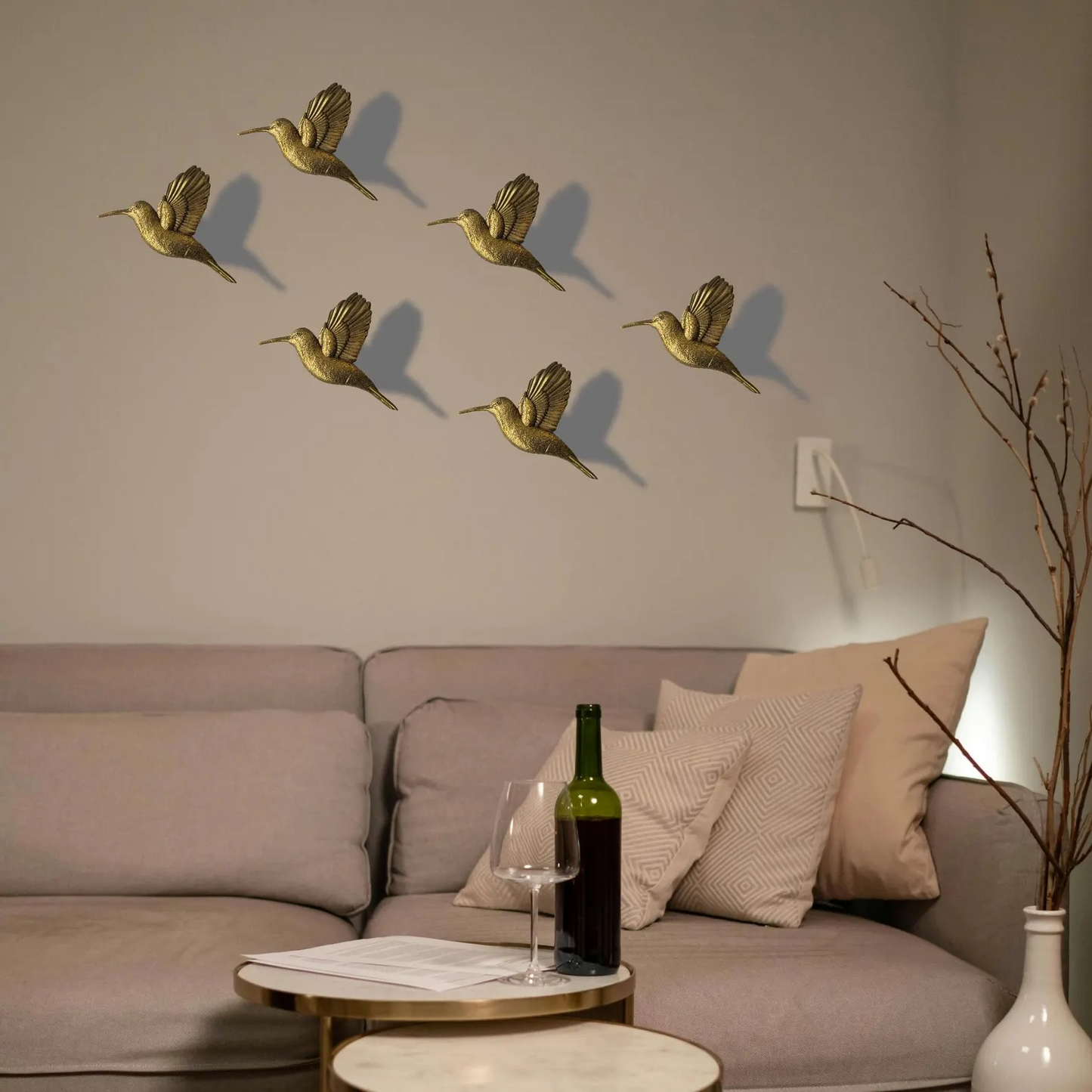 Solid Brass Flying Birds Wall Art - Mid Century Modern Coastal Decor