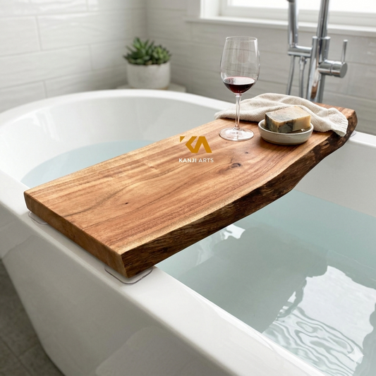 Live Edge Acacia Wood Bathtub Tray: Natural Bath Caddy, Barthtub board  Bath Shelf Cozy Spa Sessions Wooden gift for Her Spa Bathroom Bathtub (Copy)