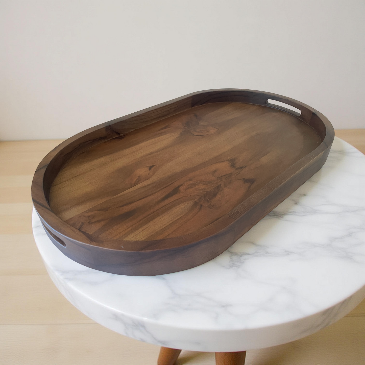 Ottoman tray Drink tray, Serving tray, Wood tray with handles, Oval wood tray, Sofa wooden tray