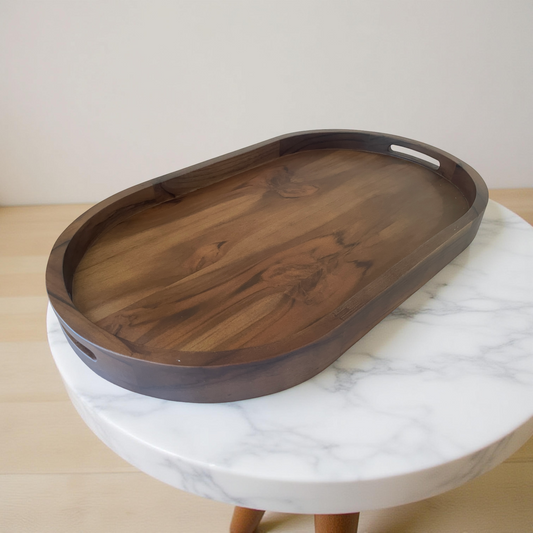 Ottoman tray Drink tray, Serving tray, Wood tray with handles, Oval wood tray, Sofa wooden tray