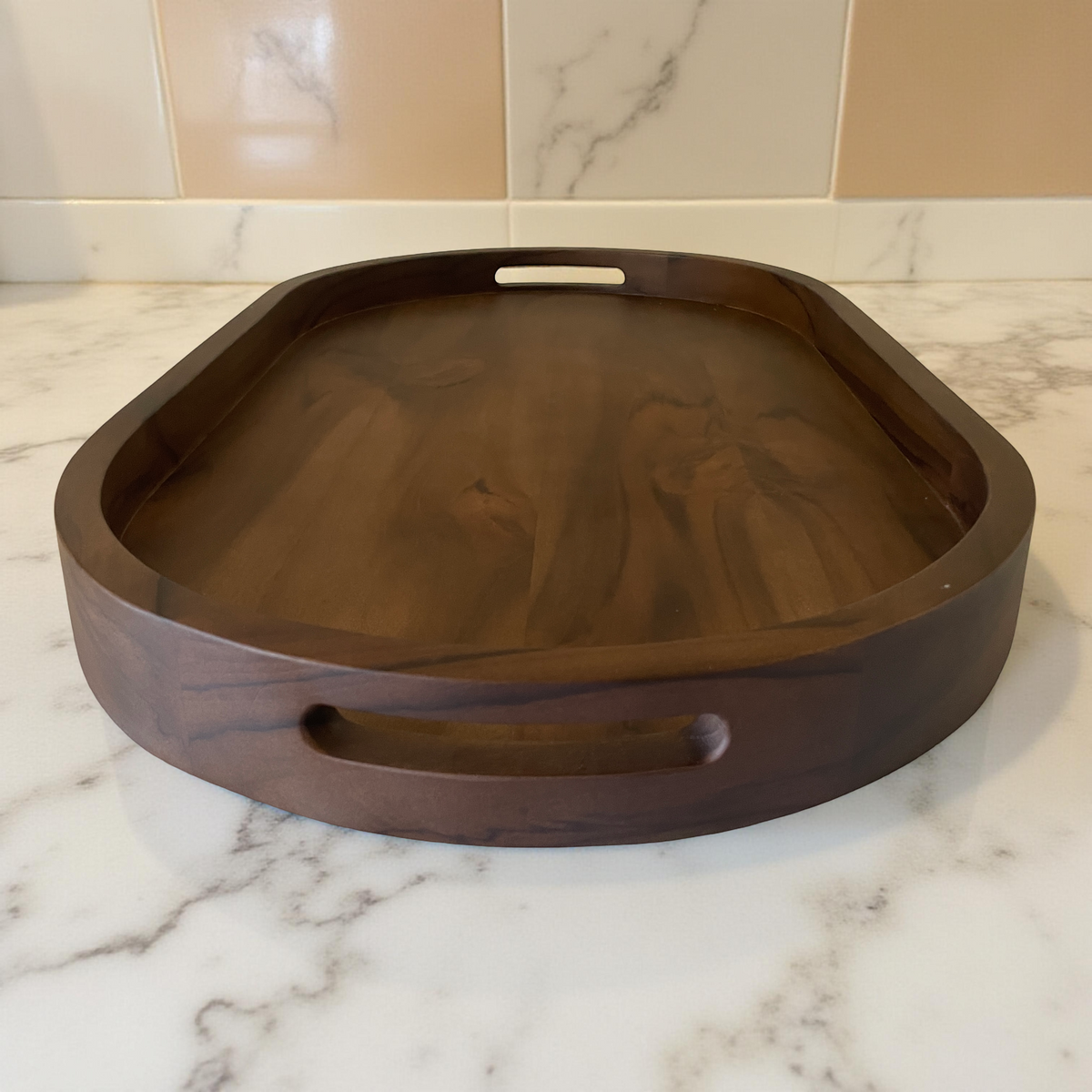 Ottoman tray Drink tray, Serving tray, Wood tray with handles, Oval wood tray, Sofa wooden tray