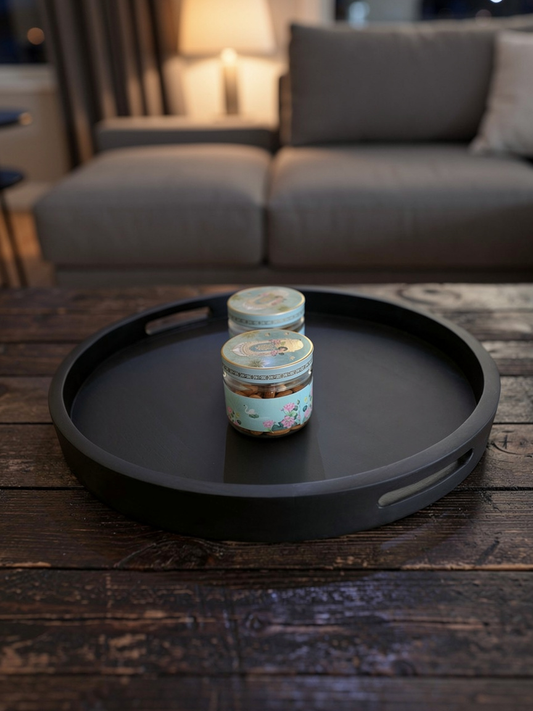 Black Round Large Farmhouse tray, Breakfast tray, Kitchen tray, Serving Tray, Wedding decor