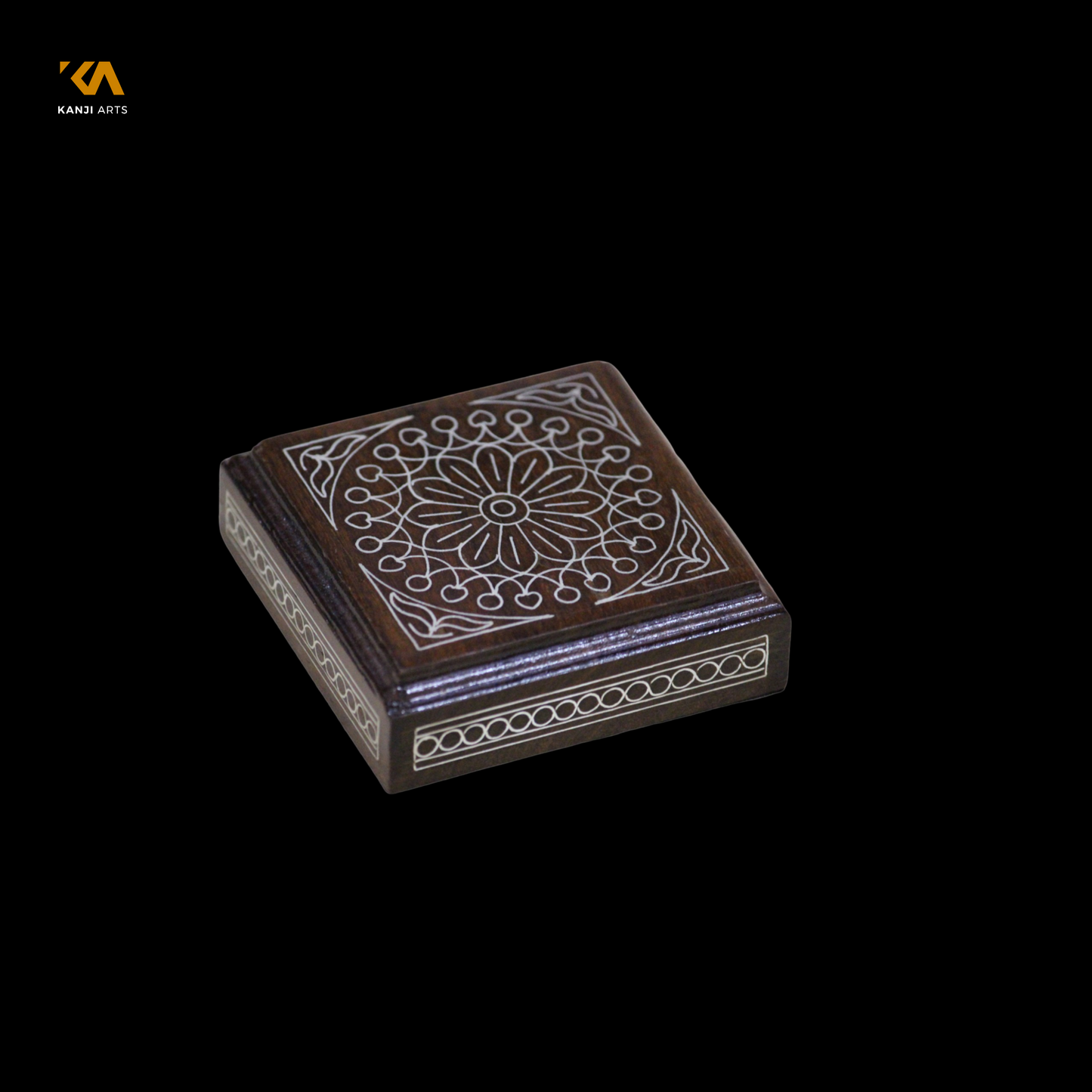 Wood Paperweight, Fine Silver Floral Inlay, Desk Accessory