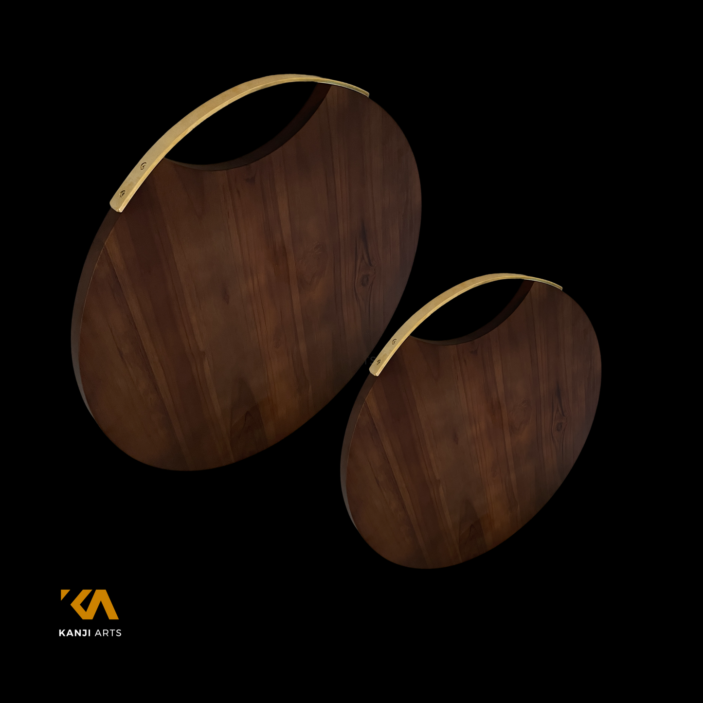 Round Cutting Board with Brass Handle, Wood Serving Board, Paddle Board, Serving Platter, Teak Wood Chopping Bread Board, Exotic Board Wood